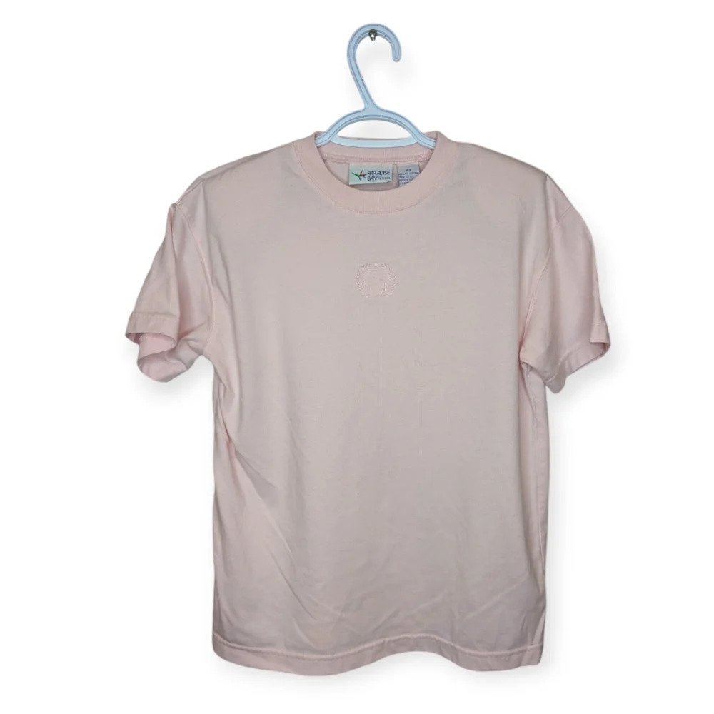 Vintage Paradise Bay Petites Pink Embroidered Basic Tee - Shoulder Pads